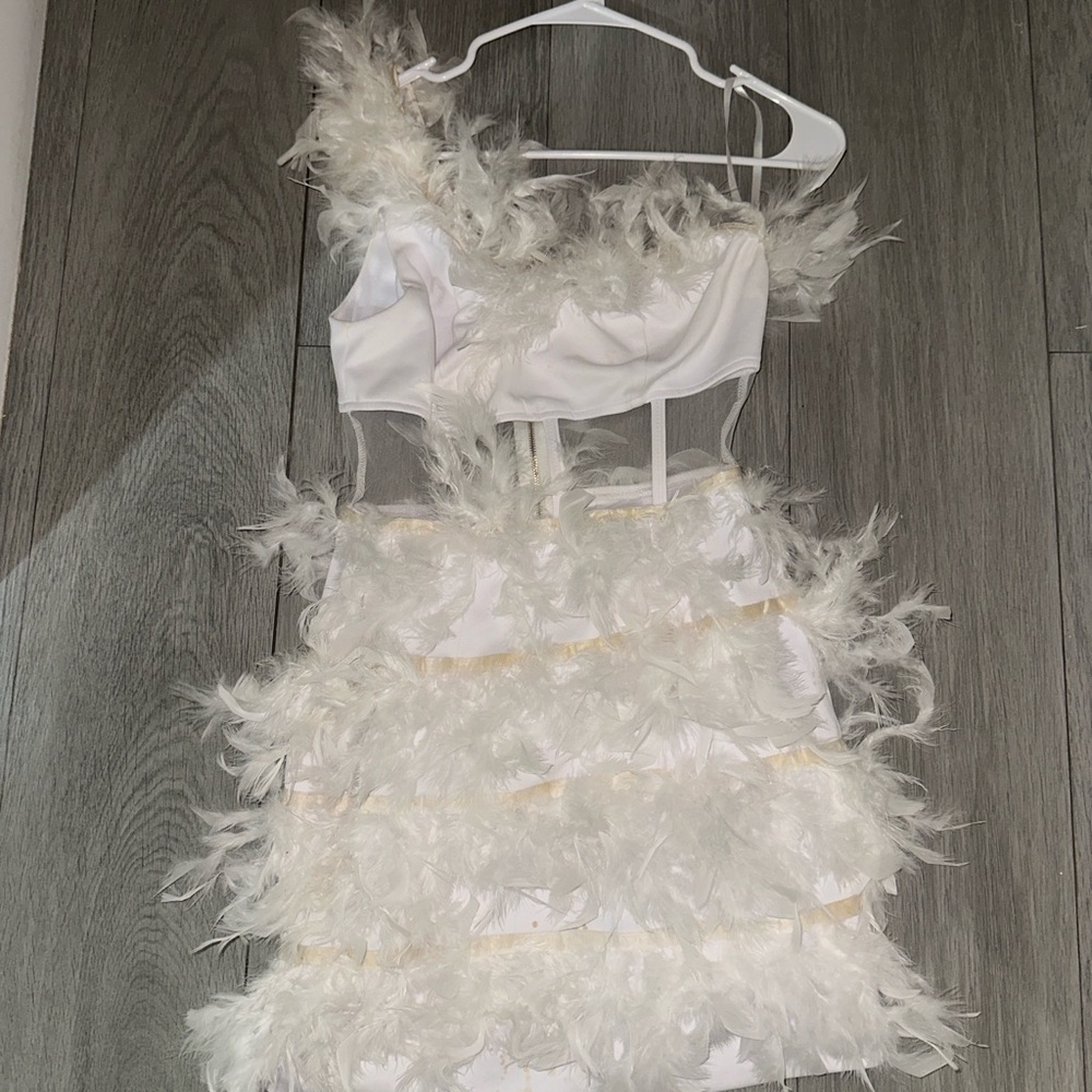 Elegant White Feathered Dress